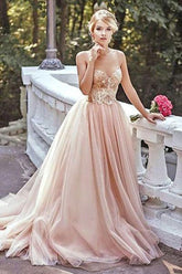 Gold Sequin Tulle A line Off Shoulder Long Prom Dresses, Cheap Formal Dresses